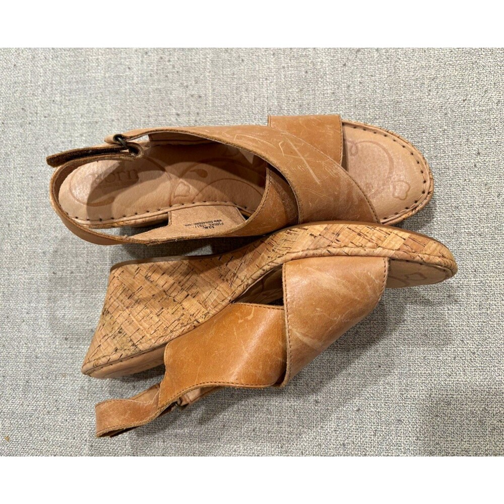 Børn Brown Leather Cork Wedge Slingback Sandals Hook & Loop Womens Size 11